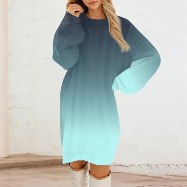 Women's Round Neck Casual Long Sleeve Plush Dresses - Image 43
