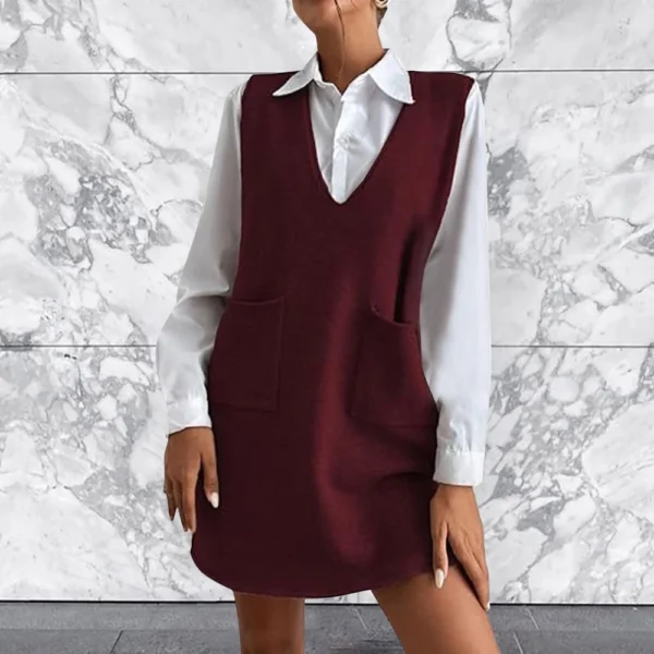 Women's Solid Color Wool Medium Length Double-sided Vest Skirt Sleeveless Dress - Image 43