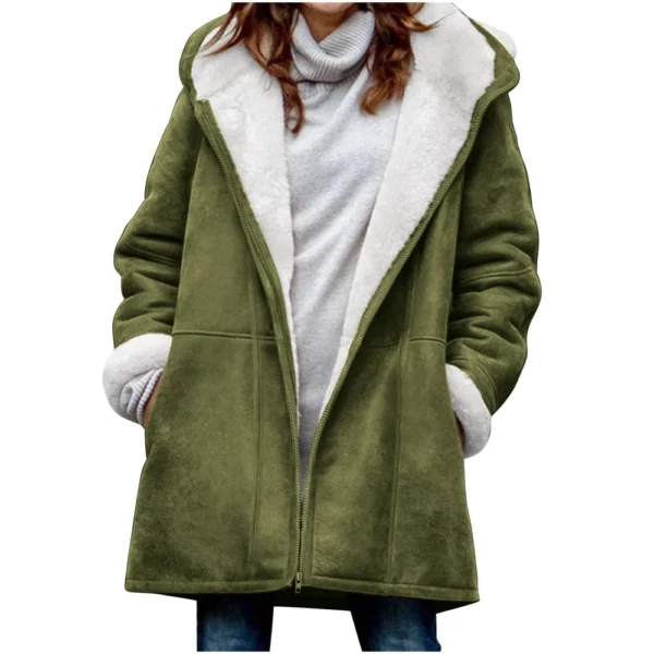 Women's  Fashionable Solid Color Warm Coat Long Sleeved Zipper Loose Hooded - Image 14