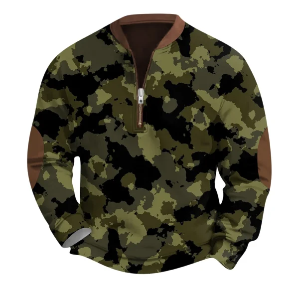 Men's Fashion Casual Half Zip Neck Loose Long Sleeve Camouflage Sweatshirt - Image 8