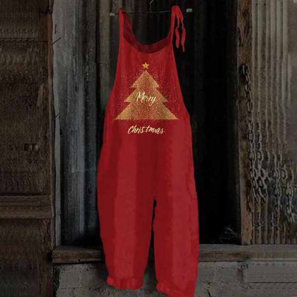 Women's Christmas Shoulder Strap Vintage Loose Casual Jumpsuit Print - Image 25