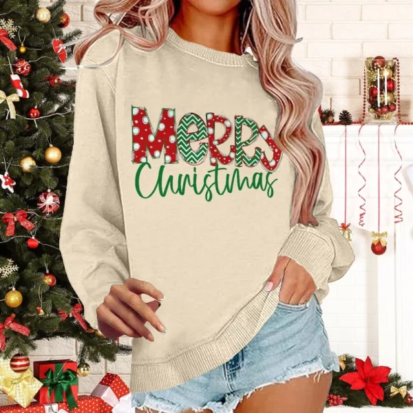 Women's Casual Loose Solid Color Easter Print Round Neck Long Sleeve Hoodie - Image 22