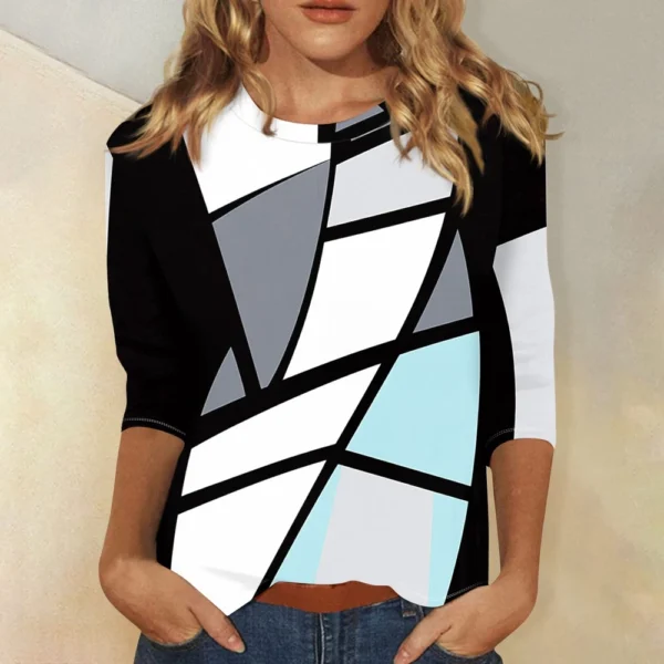 3/4 Sleeve Tops For Women T-Shirt Casual  Print Tops T Shirt Round Neck - Image 19