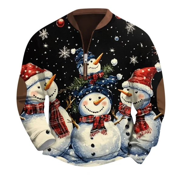 Men's Fashion Casual Half Zipper Neck Loose Long Sleeve Christmas Printed - Image 7