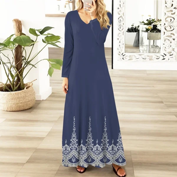 Women's Casual Fashion Long Sleeve Graphic Printed Vintage Long Dresses Fall - Image 34