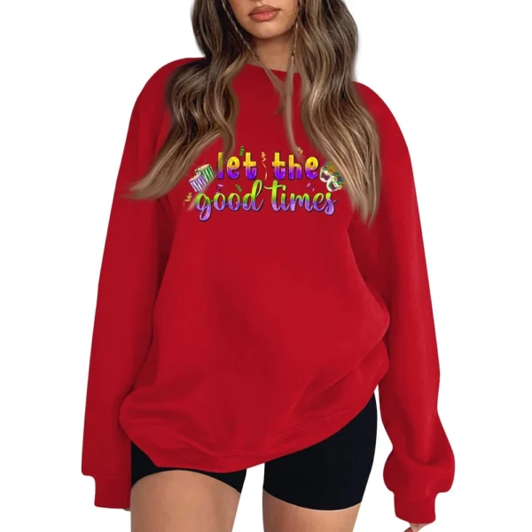 Women's Casual Fashion Carnival Print Long Sleeve O-Neck Sweatshirts Pullover - Image 34