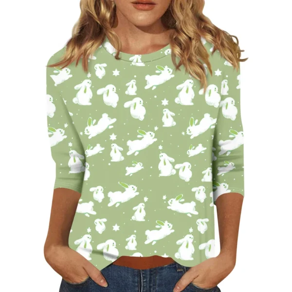 Women's Fashion Tops Casual 3/4 Sleeve Plus Size Easter Basic Printed Pullover - Image 14