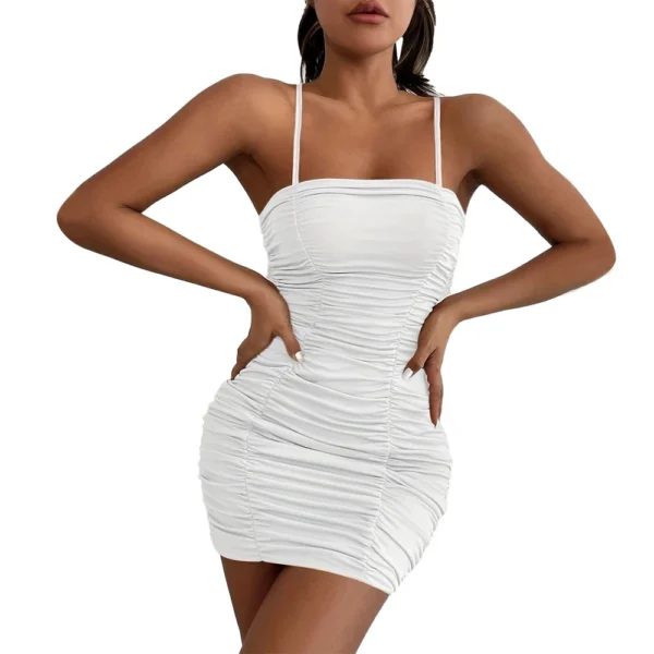 Women's Fashion Solid Color Suspender Hip Skirt Popular Pleated Waist Dress - Image 28