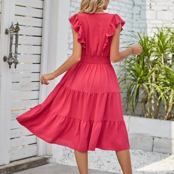 Women's Casual Summer Dress Sleeveless Ruffles V-neck Loose Long Dress  Loose - Image 12