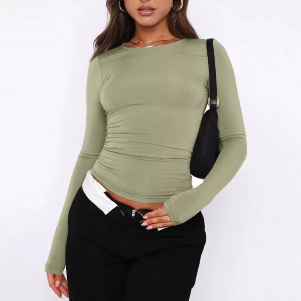 Women's Basic Long Sleeve Tops Slim Fit Stretchy Crew Neck T-Shirt Plain US - Image 18