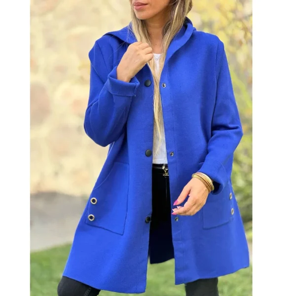 Women's Loose Casual Solid Color Single Breasted Hooded Jacket Woolen Coat Coat - Image 16