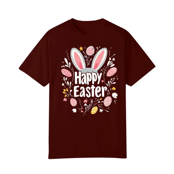 Happy Easter Women's Fashion Printed Round Neck Short Sleeve T-Shirt Pullover - Image 29