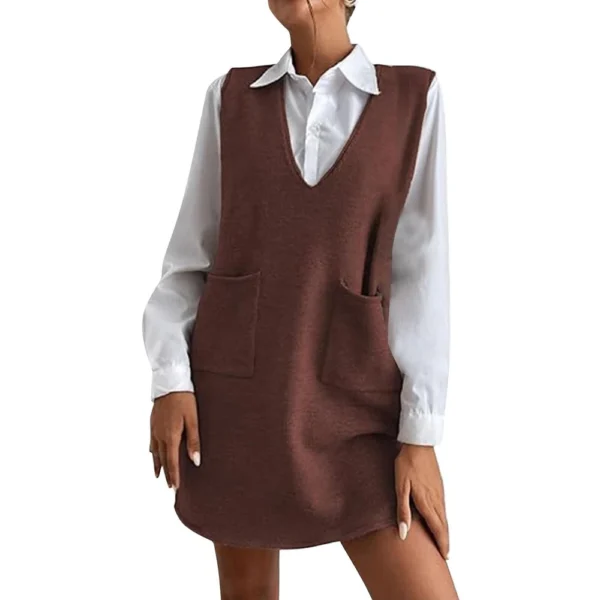 Women's Solid Color Wool Medium Length Double-sided Vest Skirt Sleeveless Dress - Image 26