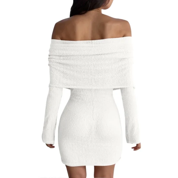 Women's Dresses Sexy Short Knit Hollow One Neck Long Sleeve Dresses - Image 9