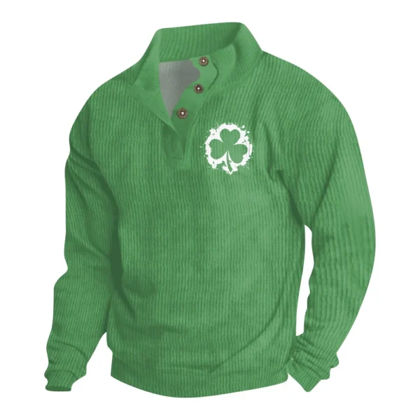 Knit Printed 3 Button - Corduroy Men's Standing Collar Pocket Sweatshirt - Image 17