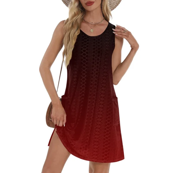 Women's Casual Sundress With Pockets Summer Boho Beach Dress T-Shirts Dress V - Image 40