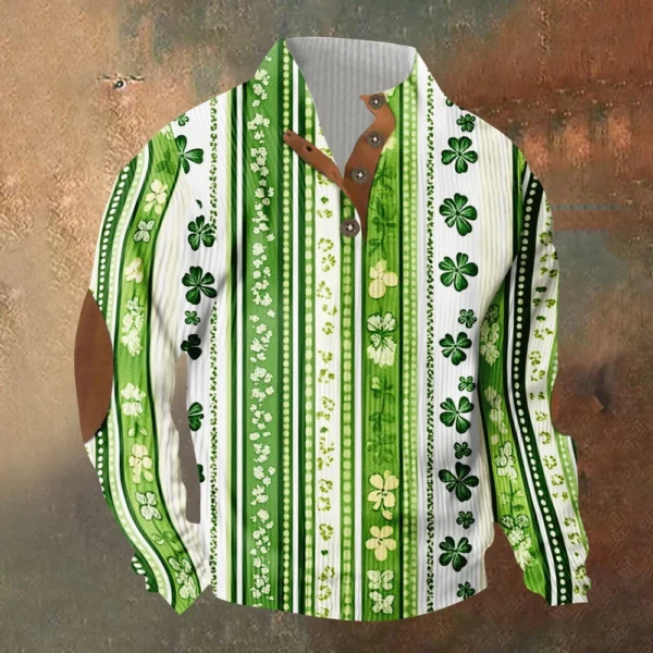 Knit Printed 3 Button - Corduroy Men's Standing Collar Pocket Sweatshirt - Image 25