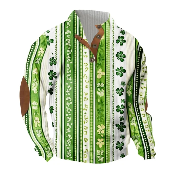 Knit Printed 3 Button - Corduroy Men's Standing Collar Pocket Sweatshirt - Image 26