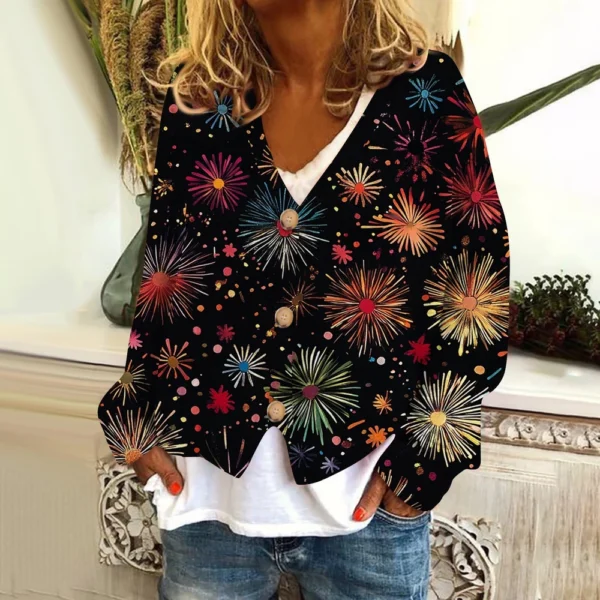 Women's Fashion Short Coat Casual Long Sleeve Printed Single Breasted Plush Top - Image 12
