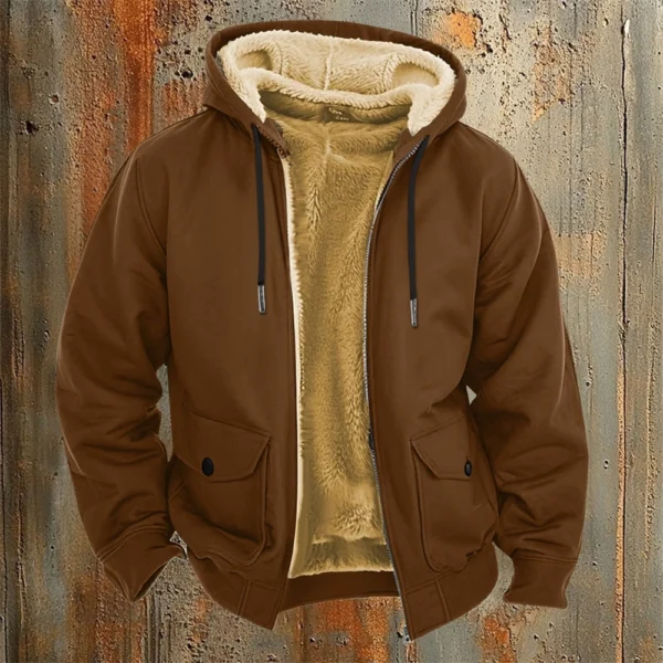 Men's Casual Zippered Pocket Hooded Jacket Men's Solid Color Fashion Warm Jacket - Image 22