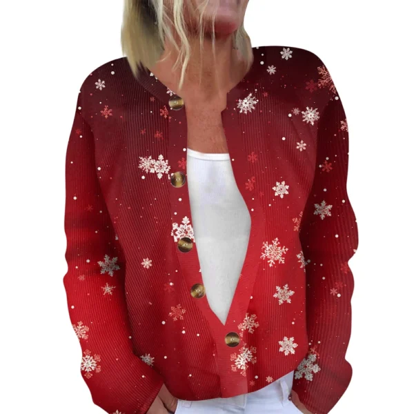 Women's Fashion Long Sleeve Christmas Snowman Snowflake Print Jacket Cardigan - Image 29