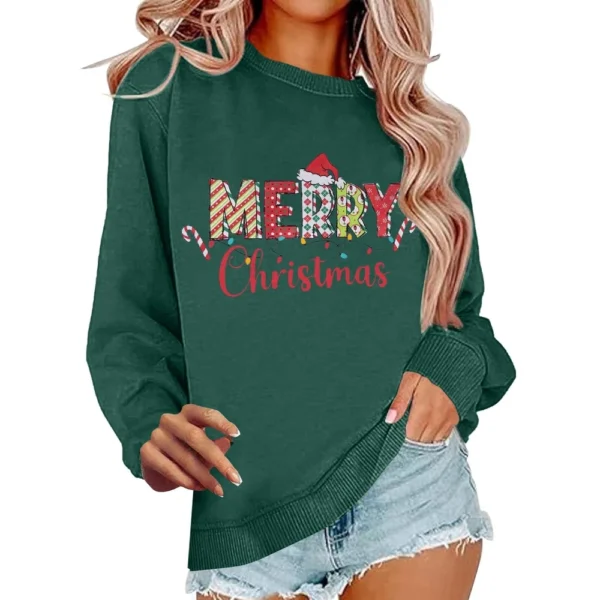 Women's Casual Loose Solid Color Easter Print Round Neck Long Sleeve Hoodie - Image 17