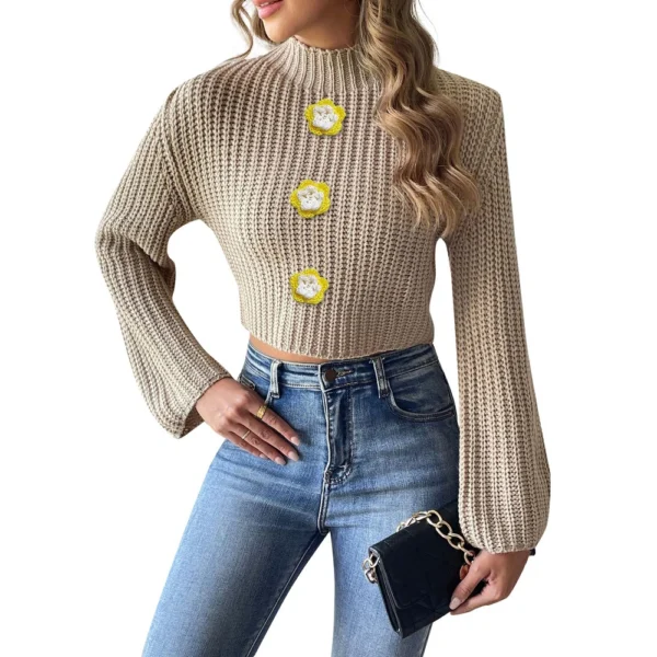 Women's  Fall And Winter Solid Colour Short Neckless Hand Crochet Flared Sleeve - Image 17