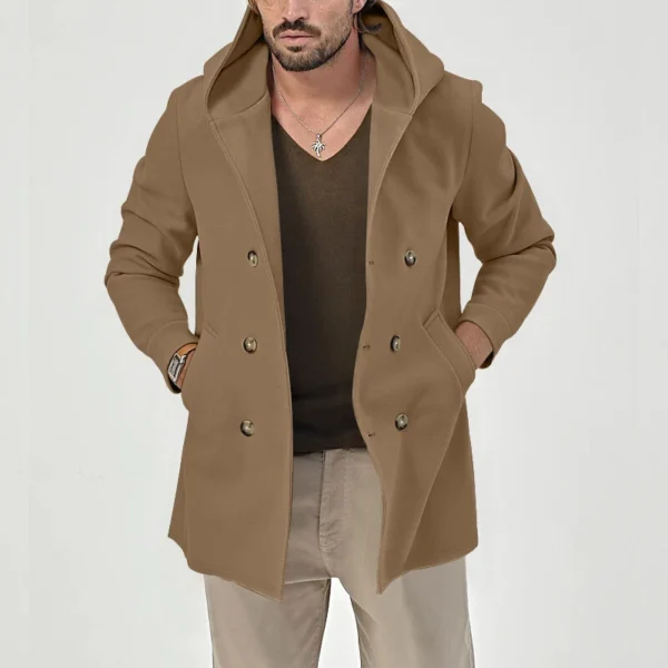 Men's trench coat long lapel hood casual trench coat - Image 17
