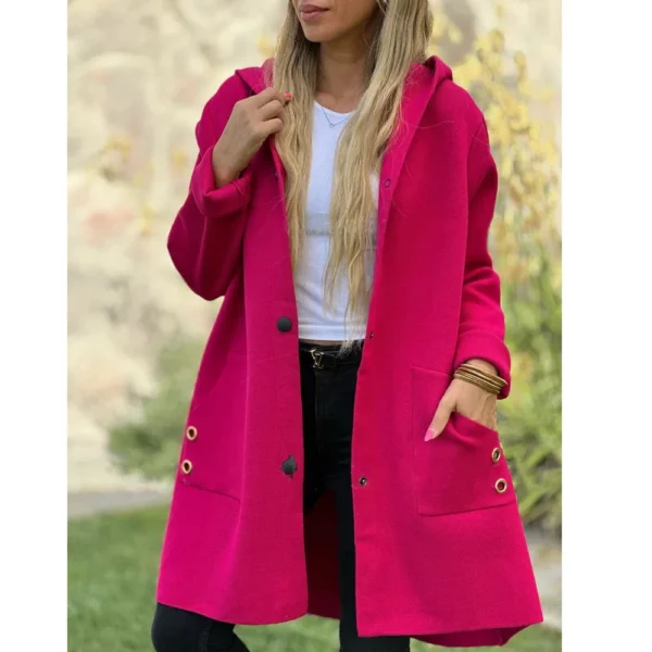 Women's Loose Casual Solid Color Single Breasted Hooded Jacket Woolen Coat Coat - Image 22