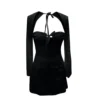 Women 's Elegant Lace Dress Lace Patchwork Long Sleeve Low Cut Dress Backless - Image 11