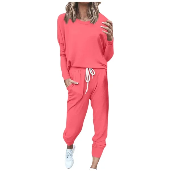 Women's Sportswear 2-piece Crewneck Jogger Sweatpants Yoga Workout Tracksuit Set - Image 42