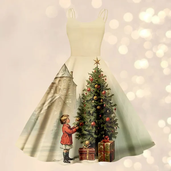 Christmas ladies casual fashion flower print sexy off shoulder punk retro skirt - Image 25