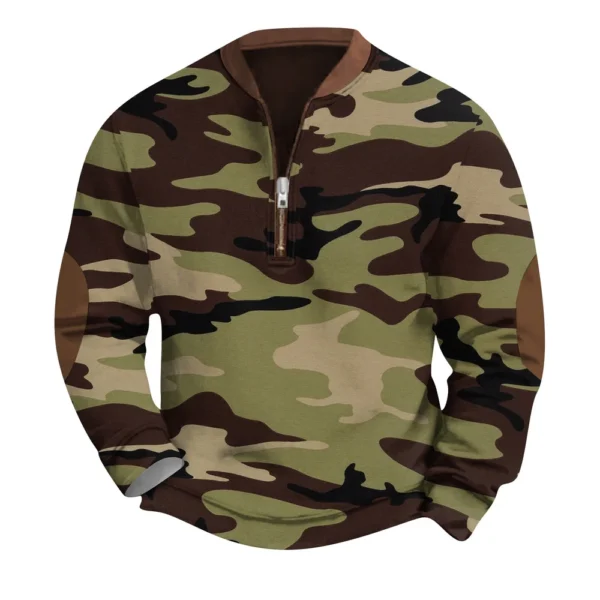 Men's Fashion Casual Half Zip Neck Loose Long Sleeve Camouflage Sweatshirt - Image 29