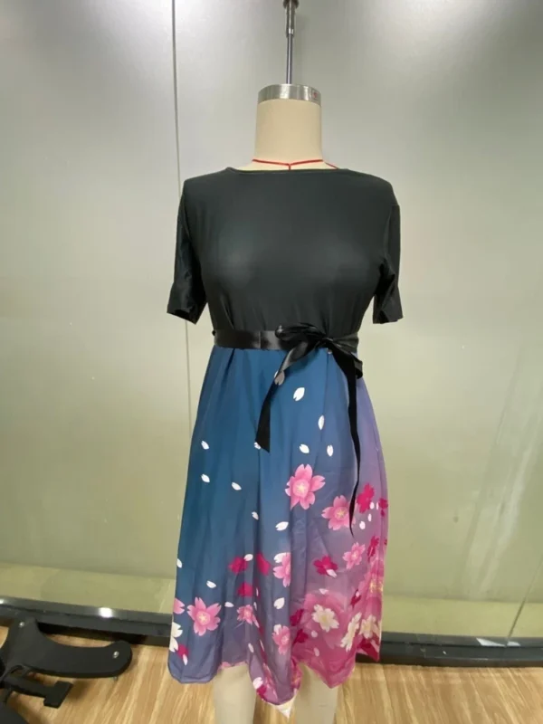 Christmas Ladies Casual Fashion Flower Print Sexy Off Shoulder Punk Retro Skirt - Image 11