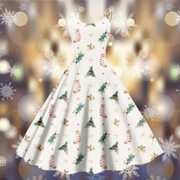 Women's Fashion Punk Strapless Gothic Cocktail Christmas Sexy Dress Printed - Image 37