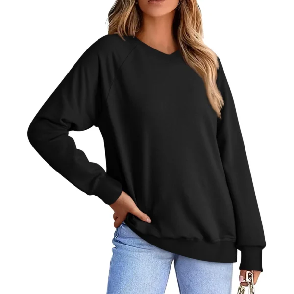 Women's Fashion Sweatshirt V-neck Long Sleeve Solid Color Casual Loose Pullover - Image 14