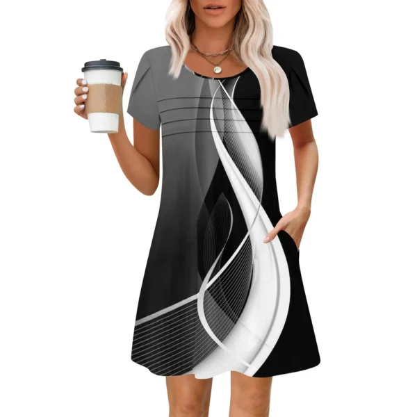 Women's Summer Casual Petal Slim Stripe Pleated Solid Color Dresses - Image 13