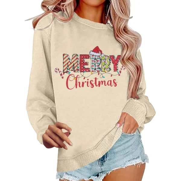 Women's Casual Loose Solid Color Easter Print Round Neck Long Sleeve Hoodie - Image 23