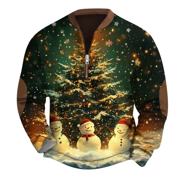 Men's Fashion Casual Half Zipper Neck Loose Long Sleeve Christmas Printed - Image 16