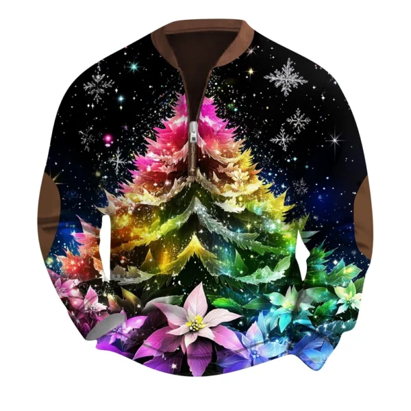 Men's Fashion Casual Half Zipper Neck Loose Long Sleeve Christmas Printed - Image 3