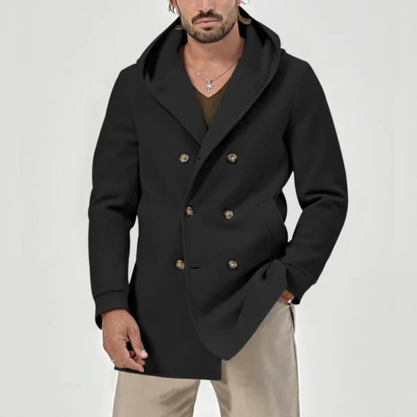 Men's trench coat long lapel hood casual trench coat - Image 27