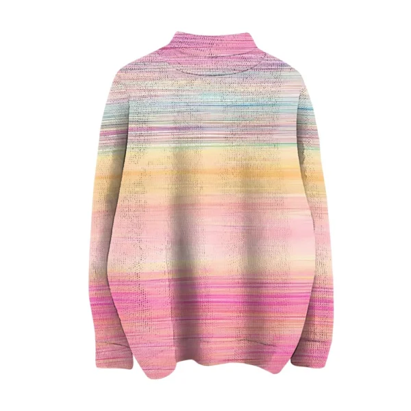 Women's Crew-neck Casual Long-sleeved Striped Printed Turtleneck Knitted Top - Image 8