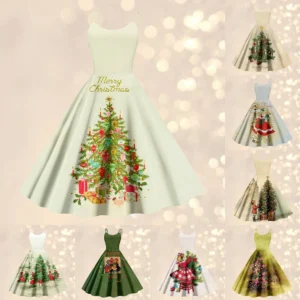 Christmas ladies casual fashion flower print sexy off shoulder punk retro skirt