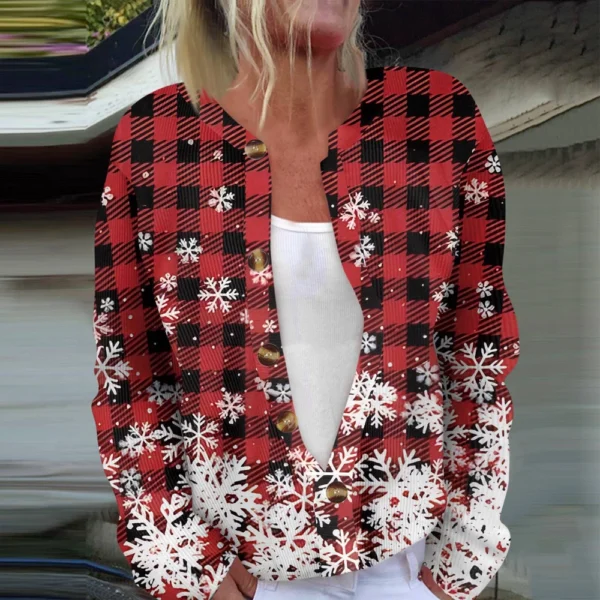 Women's Fashion Long Sleeve Christmas Snowman Snowflake Print Jacket Cardigan - Image 34