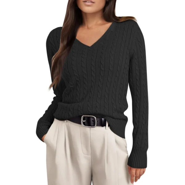 Women's Cable Knit V Neck Sweater Lightweight Soft Pullover Sweaters - Image 16