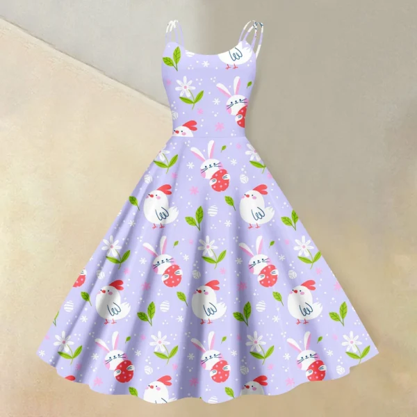 Women's  Casual Fashion Flower Print Sexy Off Shoulder Punk Retro Skirt - Image 22