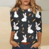 Women's Printed Easter Basic Tops Casual 3/4 Sleeve Fashion Plus Size Pullover - Image 22
