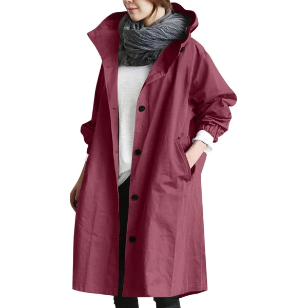 Jacket For Women Casual Plus Size Coat Solid Color Mid Length Windbreaker - Image 4