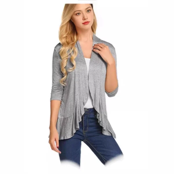 Women's solid color cardigan top - Image 2