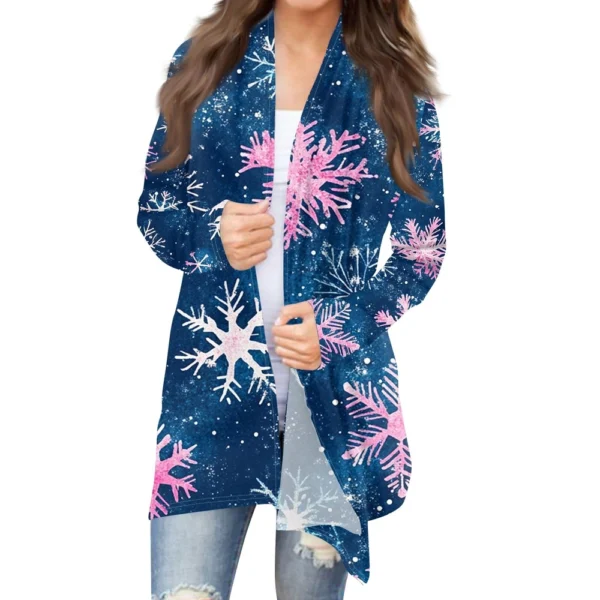 Women's Cardigan Christmas Printed Jacket Casual Medium Length Fashion Coat - Image 20